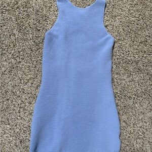 Blue Ribbed Sleeveless Dress